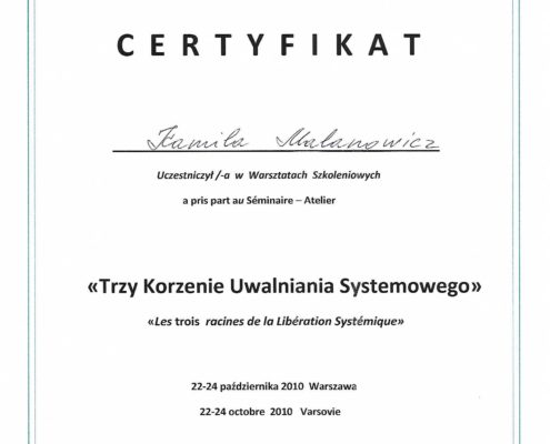 certyfikat Kamila Malanowicz